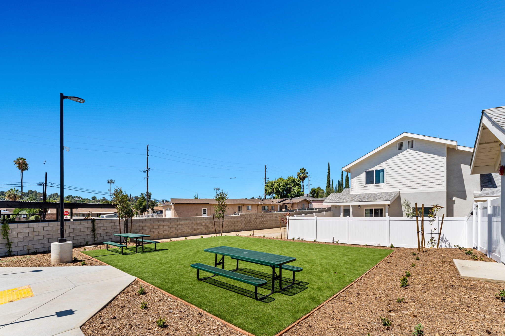 Turf picnic area with tables